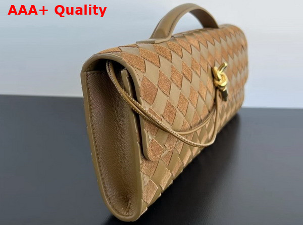 Bottega Veneta Andiamo Clutch in Tan Intrecciato Leather and Suede Leather Replica