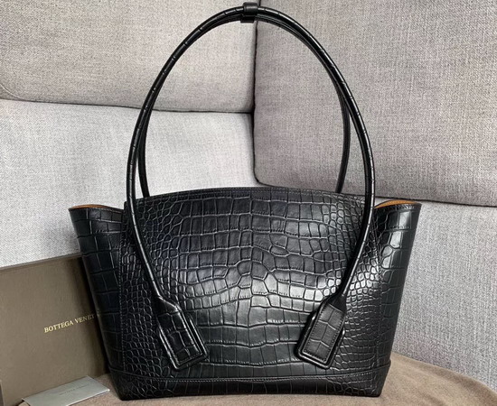 Bottega Veneta Arco 48 Bag in Black Croc Embossed Calfskin