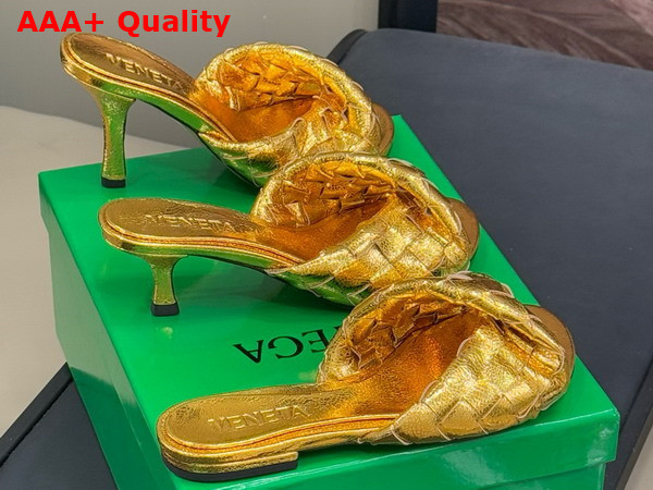 Bottega Veneta Blink Mule Gold Intrecciato Laminated Leather Replica