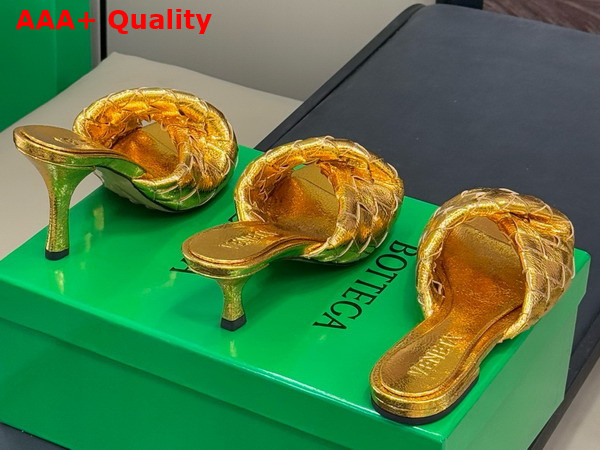 Bottega Veneta Blink Mule Gold Intrecciato Laminated Leather Replica