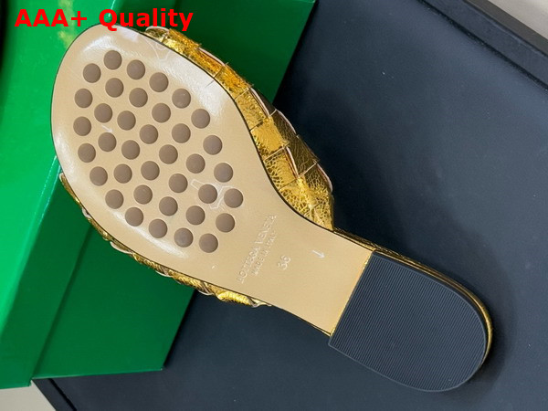 Bottega Veneta Blink Mule Gold Intrecciato Laminated Leather Replica