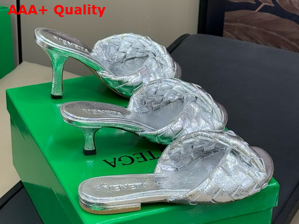 Bottega Veneta Blink Mule Silver Intrecciato Laminated Leather Replica