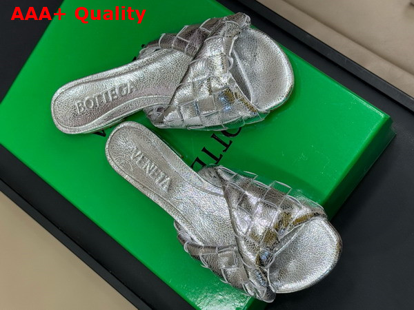 Bottega Veneta Blink Mule Silver Intrecciato Laminated Leather Replica