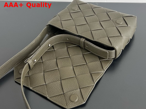 Bottega Veneta Diago Crossbody Bag in Dark Green Grained Intreccio Leather Replica