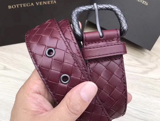 Bottega Veneta Intrecciato Belt 40mm Dark Red Calfskin