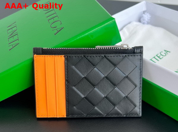 Bottega Veneta Intrecciato Zipped Card Case Black and Orange Replica