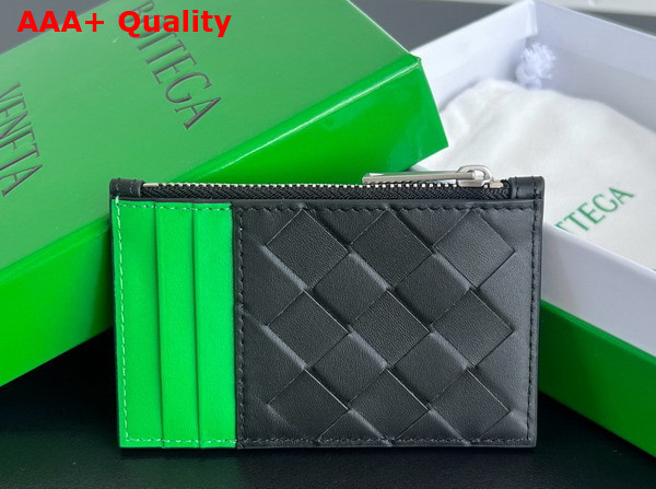 Bottega Veneta Intrecciato Zipped Card Case Black and Parakeet Replica