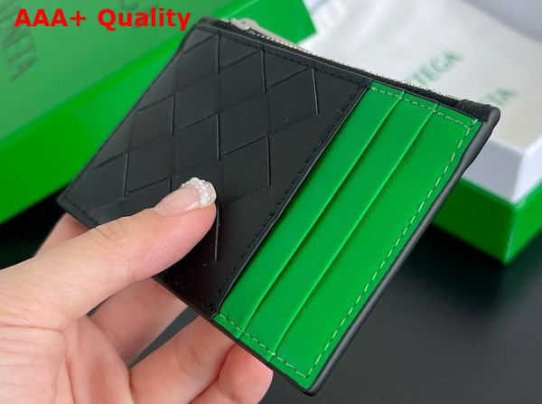 Bottega Veneta Intrecciato Zipped Card Case Black and Parakeet Replica