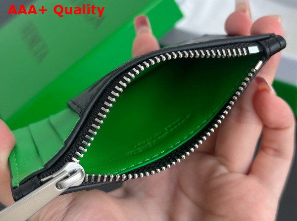 Bottega Veneta Intrecciato Zipped Card Case Black and Parakeet Replica