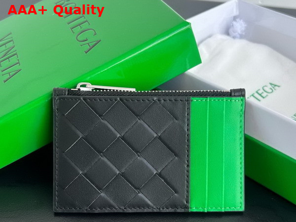 Bottega Veneta Intrecciato Zipped Card Case Black and Parakeet Replica