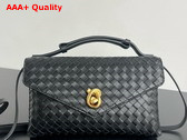 Bottega Veneta Knot Lock Cross Body Bag in Black Intrecciato Leather Replica