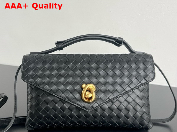 Bottega Veneta Knot Lock Cross Body Bag in Black Intrecciato Leather Replica