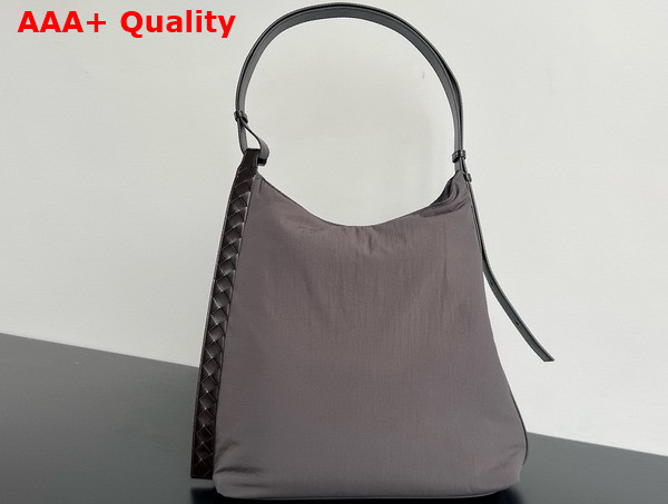 Bottega Veneta Large Crossroad Hobo Bag in Light Graphite Lightweight Padded Nylon with Adjustable Intrecciato Leather Strap Replica