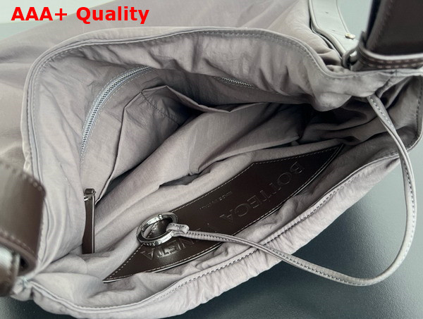 Bottega Veneta Large Crossroad Hobo Bag in Light Graphite Lightweight Padded Nylon with Adjustable Intrecciato Leather Strap Replica
