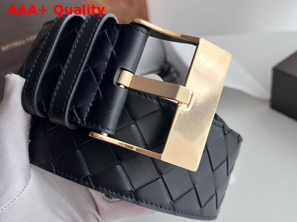 Bottega Veneta Large Watch Belt Black Intrecciato Silky Calfskin Leather Belt with Watch Buckle Replica