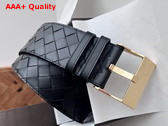 Bottega Veneta Large Watch Belt Black Intrecciato Silky Calfskin Leather Belt with Watch Buckle Replica