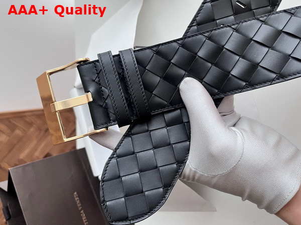 Bottega Veneta Large Watch Belt Black Intrecciato Silky Calfskin Leather Belt with Watch Buckle Replica