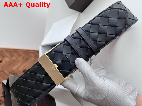 Bottega Veneta Large Watch Belt Black Intrecciato Silky Calfskin Leather Belt with Watch Buckle Replica