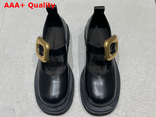 Bottega Veneta Lug Mary Jane Flats Black Brushed Leather Replica