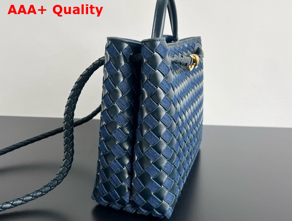 Bottega Veneta Medium Andiamo Bag in Intrecciato Leather and Denim Abyss Indigo Replica