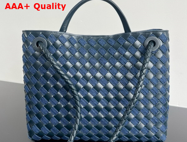 Bottega Veneta Medium Andiamo Bag in Intrecciato Leather and Denim Abyss Indigo Replica