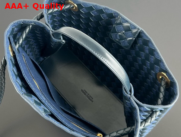Bottega Veneta Medium Andiamo Bag in Intrecciato Leather and Denim Abyss Indigo Replica