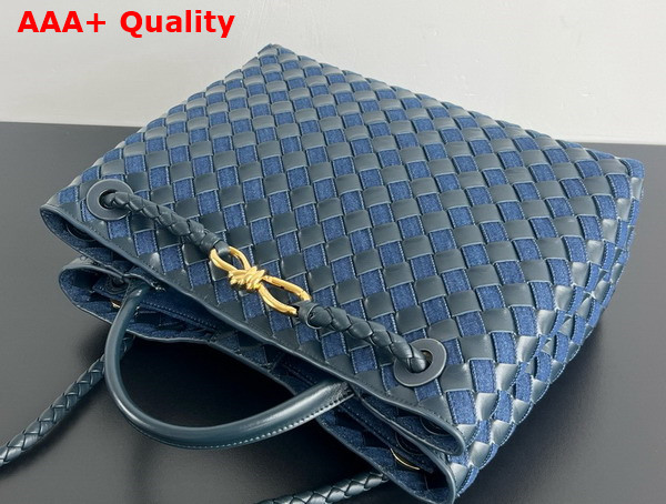 Bottega Veneta Medium Andiamo Bag in Intrecciato Leather and Denim Abyss Indigo Replica