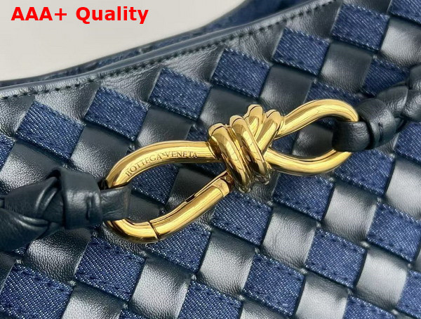 Bottega Veneta Medium Andiamo Bag in Intrecciato Leather and Denim Abyss Indigo Replica