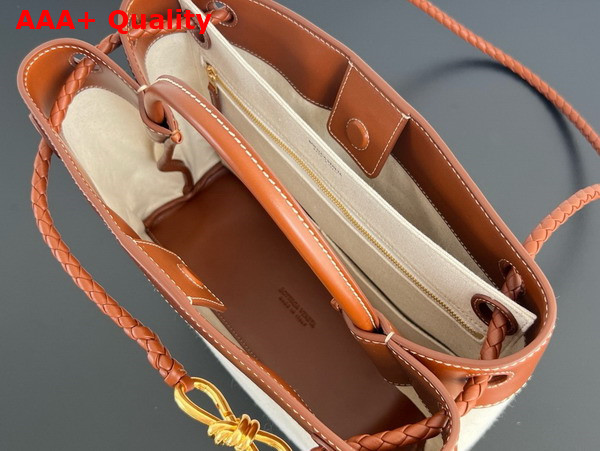 Bottega Veneta Medium Andiamo Top Handle Bag in Weathered Leather and Canvas Natural Light Wood Replica