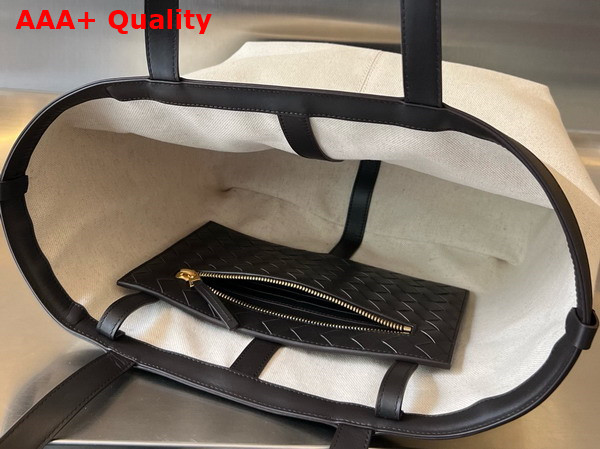 Bottega Veneta Medium Flip Flap Tote Bag Crafted From Canvas with Intrecciato Leather Zipped Pocket Natural Fondant Replica