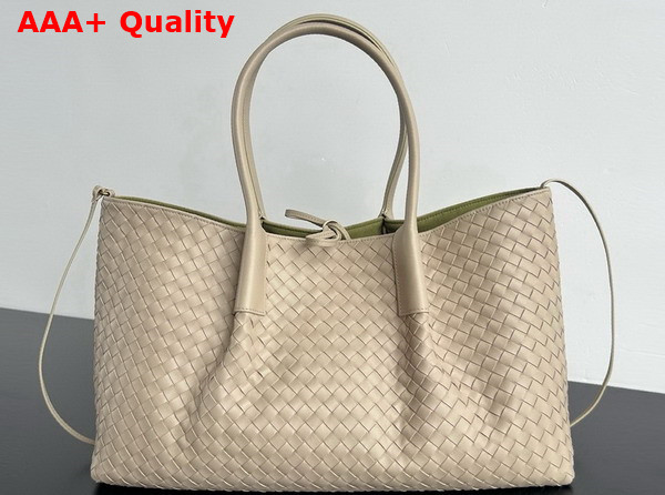 Bottega Veneta Medium Pinacoteca Reversible Tote Bag Ecru and Matcha Intrecciato Silky Calf Leather Replica