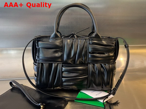 Bottega Veneta Mini Arco Tote Bag in Black Foulard Intreccio Leather Replica