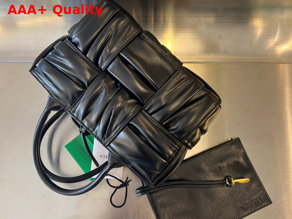 Bottega Veneta Mini Arco Tote Bag in Black Foulard Intreccio Leather Replica