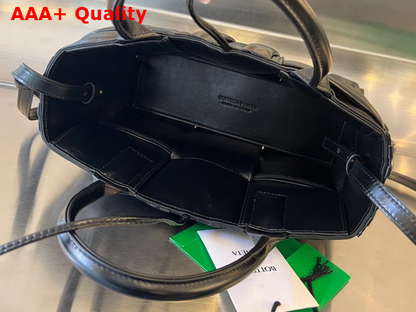 Bottega Veneta Mini Arco Tote Bag in Black Foulard Intreccio Leather Replica