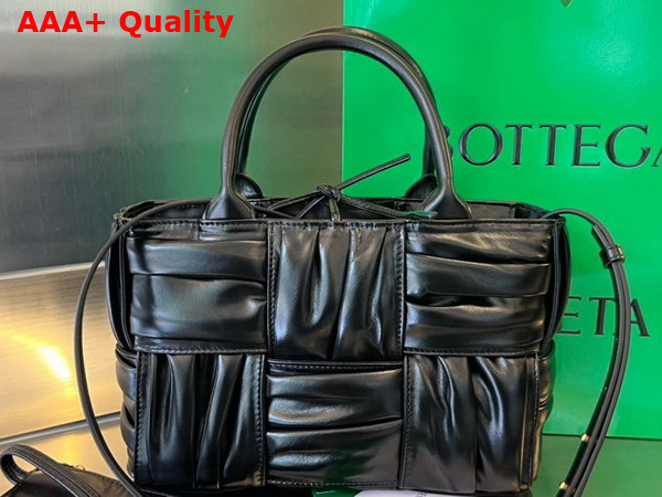 Bottega Veneta Mini Arco Tote Bag in Black Foulard Intreccio Leather Replica