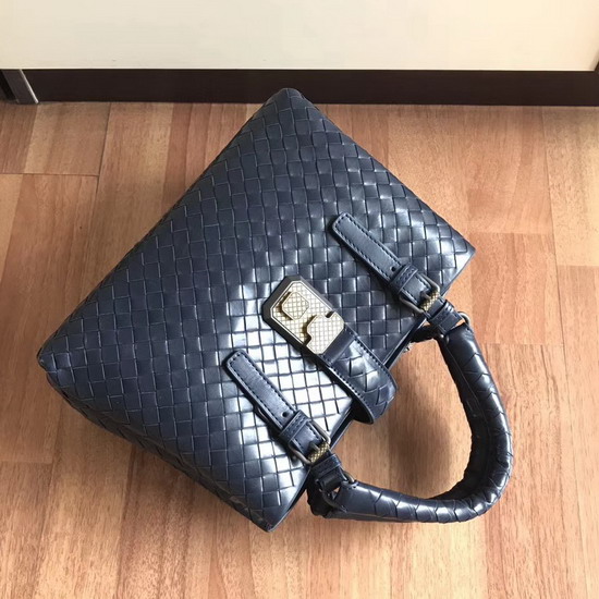 Bottega Veneta Mini Roma Bag in Dark Blue Calf Leather