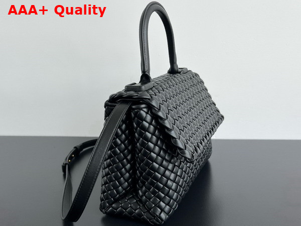 Bottega Veneta Patti Top Handle Bag in Black Padded Intreccio Leather Replica