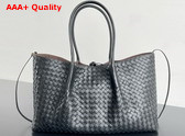 Bottega Veneta Pinacoteca Reversible Tote Bag in Black Intrecciato Silky Calf Leather Replica