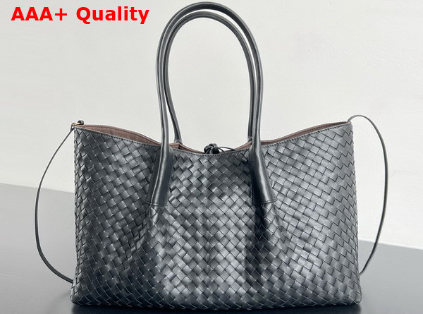 Bottega Veneta Pinacoteca Reversible Tote Bag in Black Intrecciato Silky Calf Leather Replica