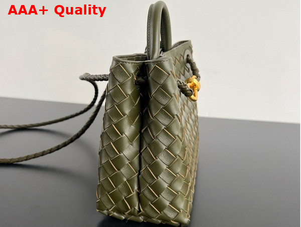 Bottega Veneta Small Andiamo Bag in Kaki Intrecciato Leather Replica