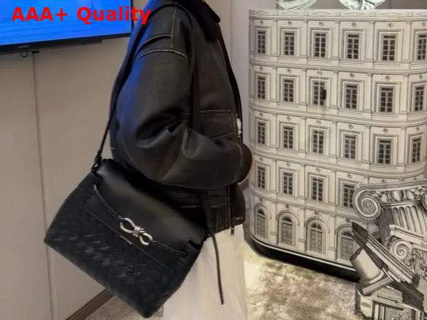 Bottega Veneta Small Andiamo Messenger Black Intrecciato Leather Replica
