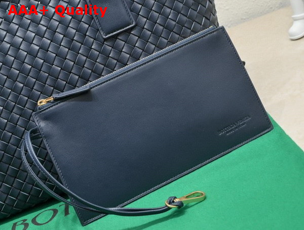 Bottega Veneta Small Cabat in Navy Blue Intreccio Leather Replica