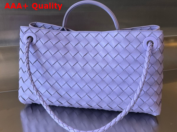 Bottega Veneta Small East West Andiamo Top Handle Bag in Lilac Intrecciato Leather Replica