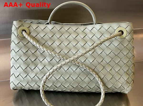 Bottega Veneta Small East West Andiamo Top Handle Bag in Travertine Intrecciato Leather Replica