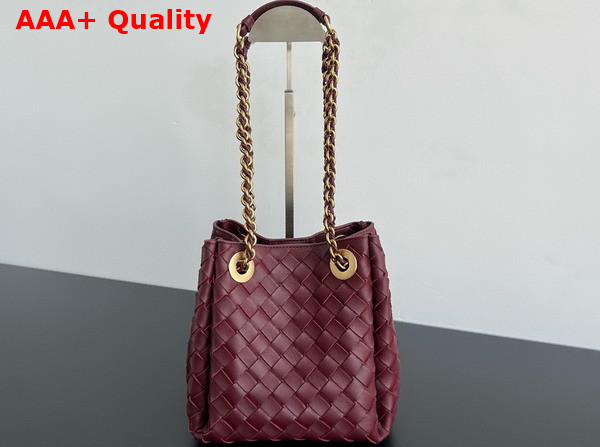 Bottega Veneta Small Parachute Chain Shoulder Bag in Barolo Intrecciato Leather Replica