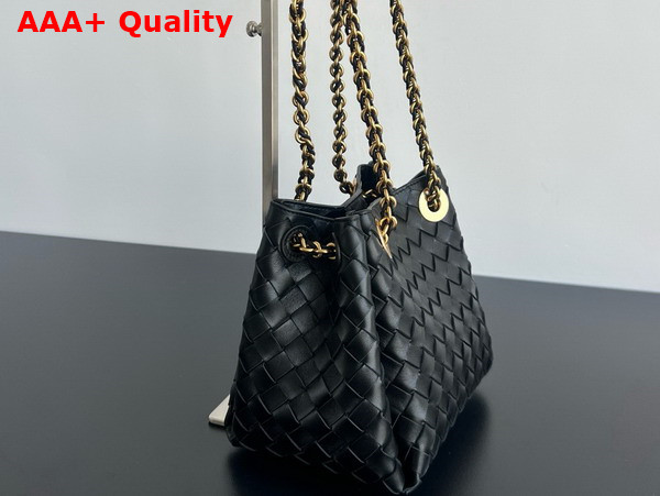 Bottega Veneta Small Parachute Chain Shoulder Bag in Black Intrecciato Leather Replica