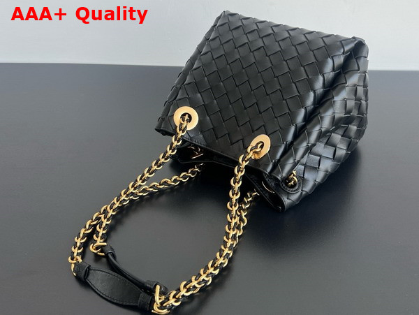 Bottega Veneta Small Parachute Chain Shoulder Bag in Black Intrecciato Leather Replica