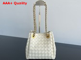 Bottega Veneta Small Parachute Chain Shoulder Bag in Chalk White Intrecciato Leather Replica