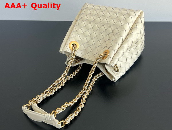 Bottega Veneta Small Parachute Chain Shoulder Bag in Chalk White Intrecciato Leather Replica