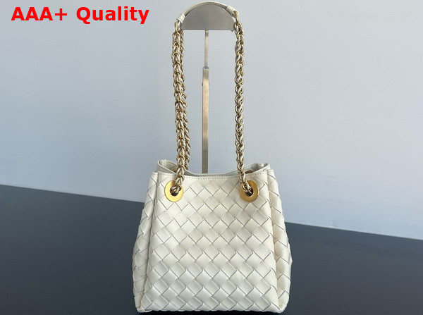 Bottega Veneta Small Parachute Chain Shoulder Bag in Chalk White Intrecciato Leather Replica